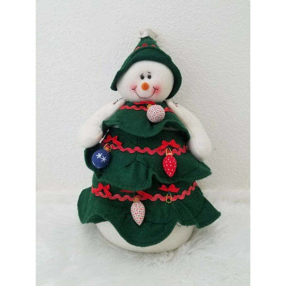 Terry's Village Snowman Wrapped in Christmas Tree Plush Bean Bottom Free Stand - Picture 9 of 9